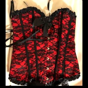 Black and red lace corset